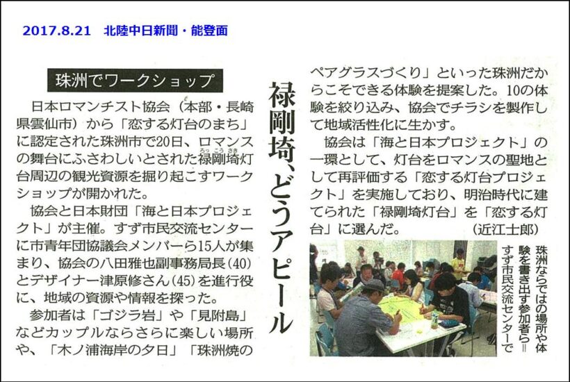 「恋する灯台」ワークショップが北陸中日新聞に掲載されました